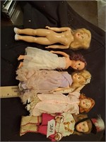 5 antique dolls.  lingerie lou, majorette, etc