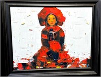 ACRYLIC ON CANVAS , CHINESE GIRL IN RED DRESS