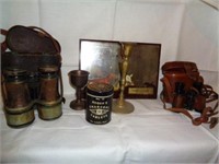 2 Vintage Binoculars, Charcoal Tables,