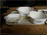 3 assorted CorningWare casserole dishes