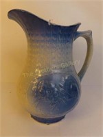 Antique Blue & White Pitcher Stoneware - 9.5" T