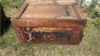 Antique wood biscuit crate with flip up lid ,
