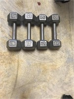 Dumbells-2x 15 lb weights & 2x 12 lb weights