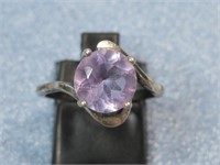 Sterling Silver Tested Purple Rhinestone Ring