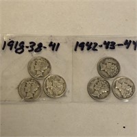 SILVER Mercury Dime LOT x 6 1918-44