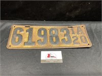 1920 Iowa License Plate