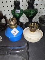 Lot of 2 Vtg. Mini Metsl Oil Lamps (White & Blue)
