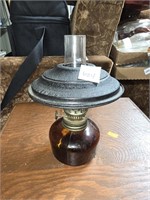 Amber Miniature Oil Lamp w/Globe and Metal Topper