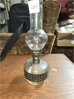 Clear Miniature Oil Lamp w/Metal Banded w/Globe