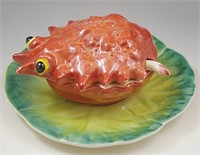 MAJOLICA CRAB ON LEAF DIP DISH FIGURAL ITALY VTG