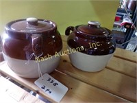 2 stoneware bean pots