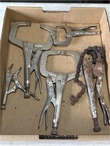 Assorted clamps. Locking pliers.