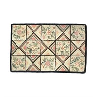 UNIQUE GEOMETRIC AND FLORAL HOOKED RUG