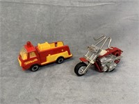 Lot - Tonka Motorcycle, Fire Truck