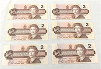 1986 Canadian $2 bills w/ sequential.