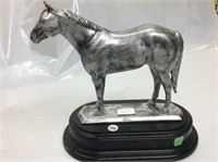 Pewter Horse on wooden stand 11" tall