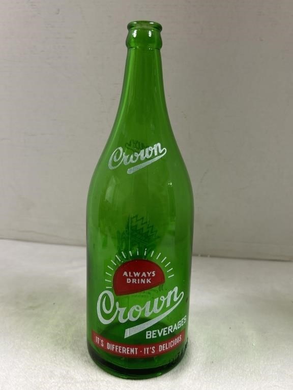 Vintage 30 ounce crown beverages glass bottle