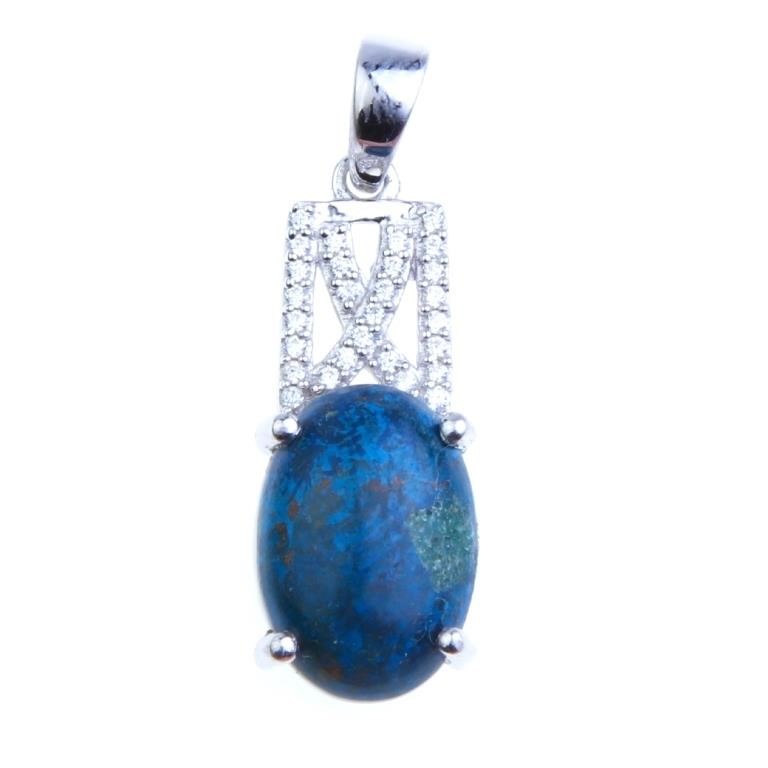 Shattuckite & White Zircon Pendant