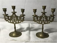 Vintage Brass and Engraved Candelabras