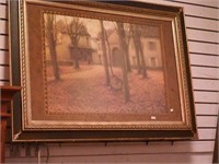 Framed and matted print of house in