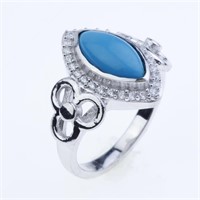 Marquise Turquoise & Zircon Ring - Size 7.5