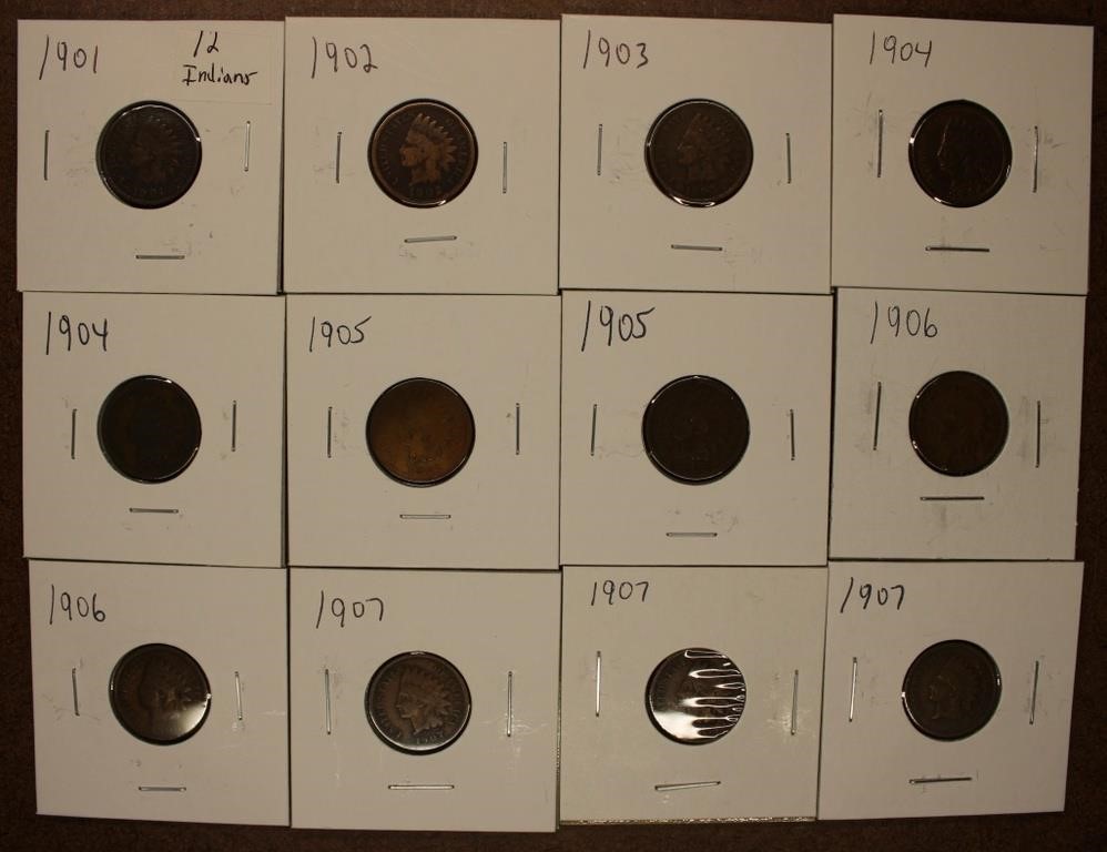 Lot of 12 Assorted Indiana Pennies
