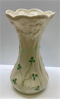 Belleek porcelain 6 inch green shamrock vase  1712