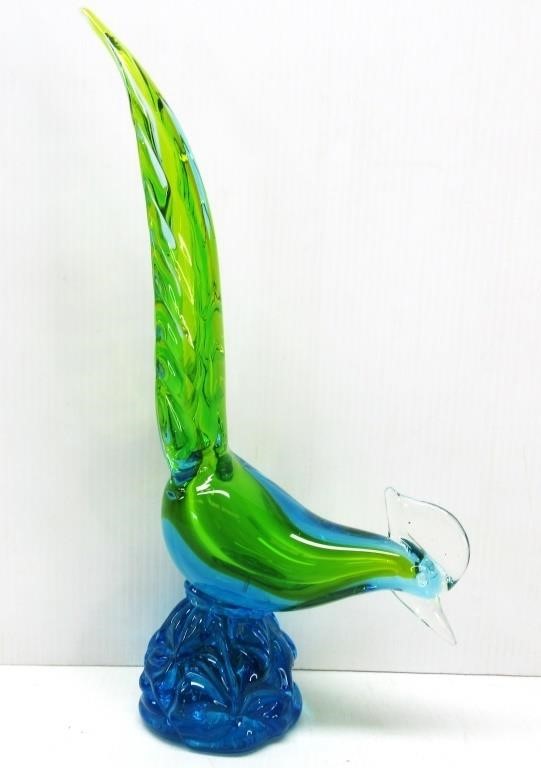 Unmarked Murano Glass Bird 13.5"T x 3"Base