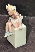 Vintage Lenox China Pigtails Girl Figurine On Cube