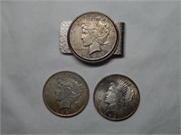 (2) 1922 Peace Dollars & 1926 Peace Money Clip
