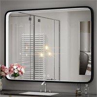 40X30 Inch Black Bathroom Mirror with LED Lights