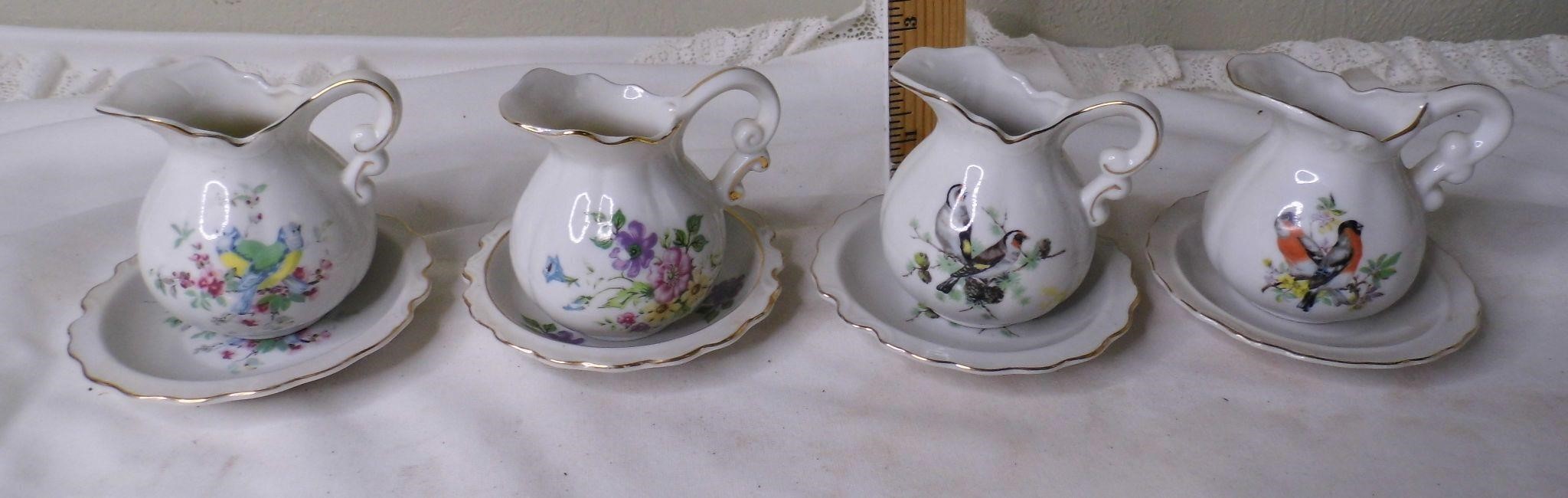 4 Vtg Mini Pitchers w/Saucers