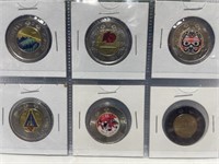 Six Coloured Canadian Toonies.