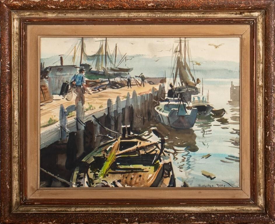 Rutledge Bate "At the Dock" Watercolor on Paper
