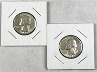 (2) 1958-D Washington Silver Quarters, AU