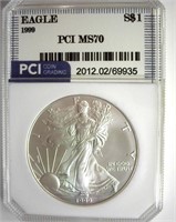 1999 Silver Eagle MS70 LISTS FOR $16000