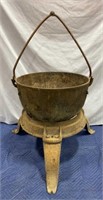 Antique Cast-Iron Kettle w/ Stand & Handles,