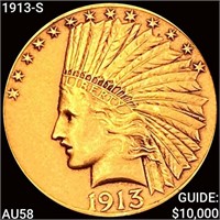 1913-S $10 Gold Eagle CHOICE AU