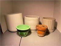 small green ceramic and terracotta planter pots
