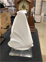 Signed Stone Modernist Statue on lucite stand.