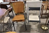 FOLDING CHAIR AND TWO METAL FRAME WICKER CHAIRS