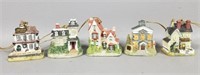 1990s Five Miniature Christmas Village Ornaments