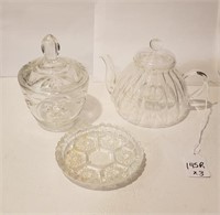3 Pc. Glass Teapot , Sugar, Dish