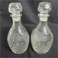 2 Vintage Liquor Decanter Pressed Diamond Cut