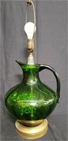 Vintage green glass pitcher table lamp