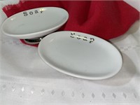 2 Footed White & Silver Soap Dishes