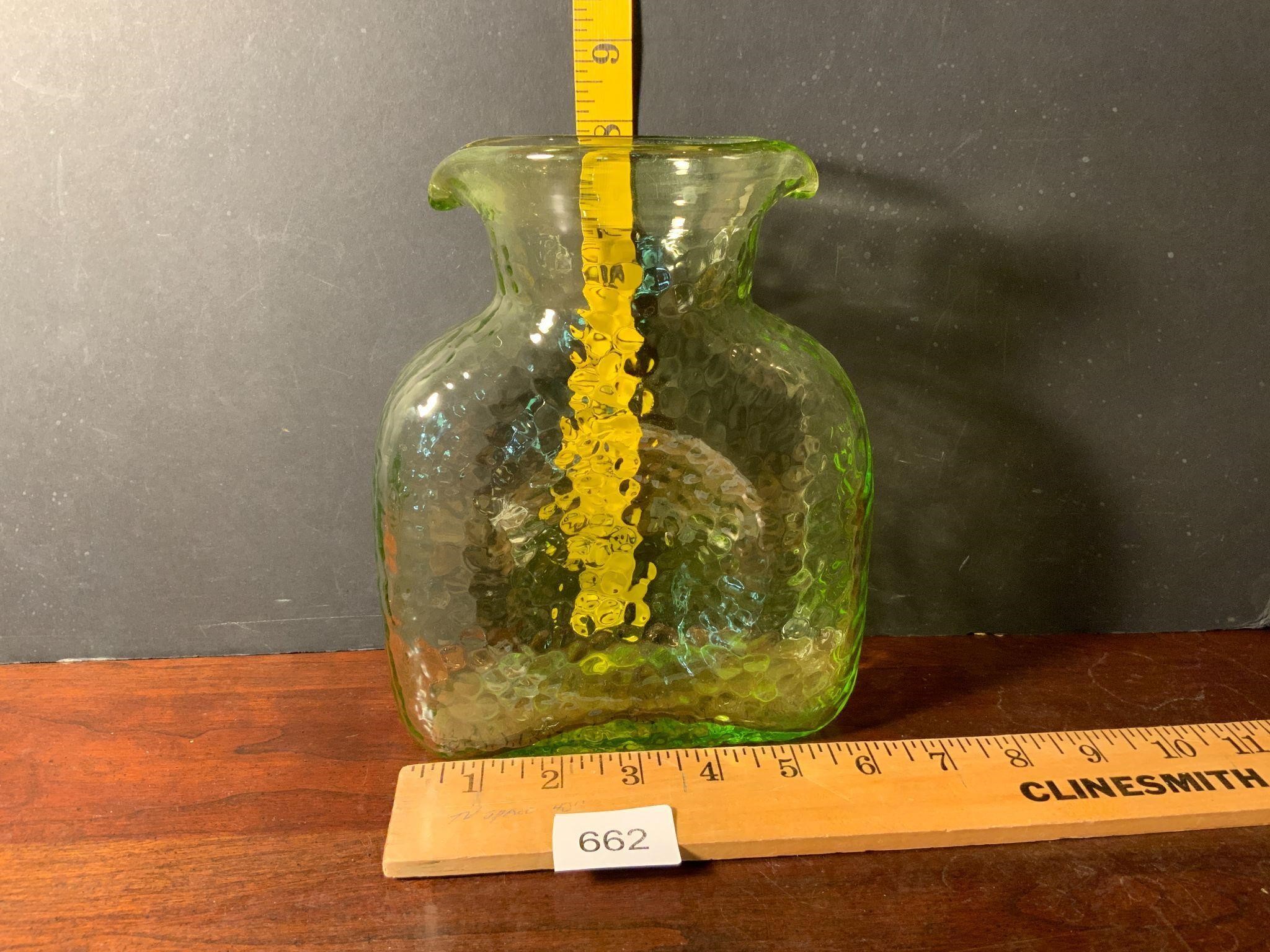 Blenko Glass Water Pitcher Bottle Yellow Green
