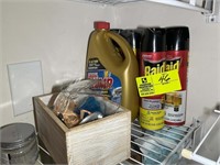 group of cleaning supplies and raid
