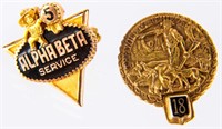 Jewelry Lot of Two Gold Service / Award Pins