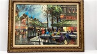 Original oil painting of Paris street cafe scene